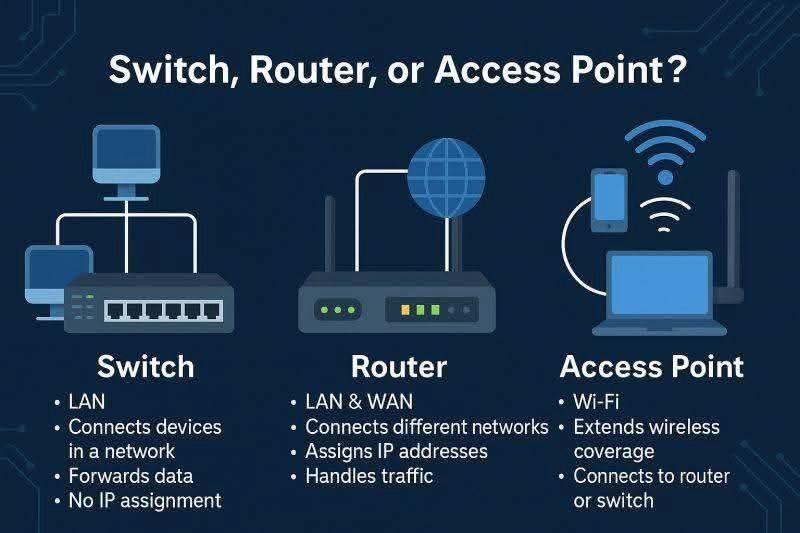 Mengenal Perbedaan Switch, Access Point, dan Router